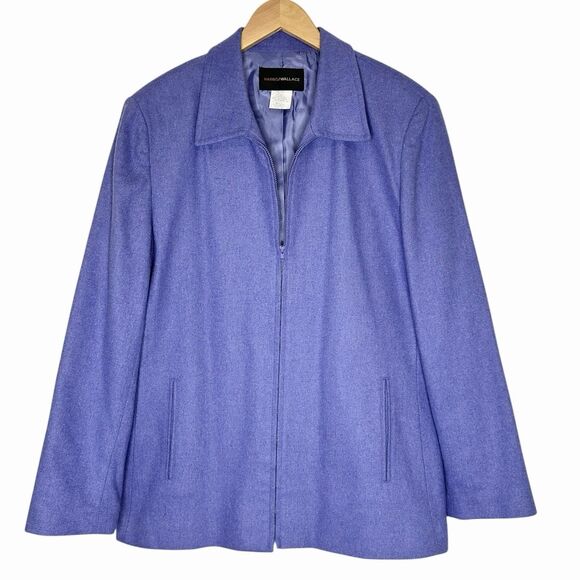 Harris Wallace Womens Blazer Jacket Wool Blend Zip Front Sz 16 Light Purple - Picture 2 of 12